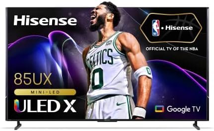 Hisense 85-Inch Class Mini-LED Premium ULED X QLED Series 4K Google Smart TV with Alexa Compatibility, 120Hz, Dolby Vision Atmos, 2500-nit HDR10+, Hands Free Voice Control (85UX, 2023 Model)