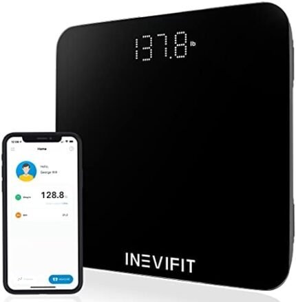 INEVIFIT Smart Bathroom Scale, Highly Accurate Bluetooth Digital Bathroom Body Weight Scale, Precisely Measures Weight & BMI for Unlimited Users (S-Black)