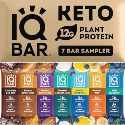 IQBAR Brain and Body Keto Protein Bars - 7 Sampler Keto Bars Pack - Energy Bars - Low Carb Protein Bars - High Fiber, Gluten Free and Low Sugar Meal Replacement Bars - Vegan Snacks