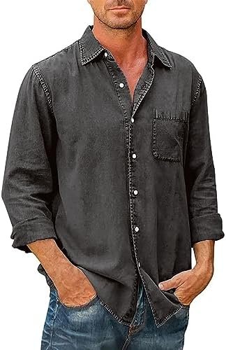 JMIERR Mens Denim Shirts Casual 100% Cotton Long Sleeve Button Down Shirt