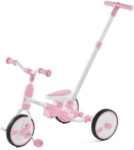 JMMD Tricycle for Toddlers 1-3, 4 in 1 Kids Bike with Push Handle, Balance Bike Toys with Removable Pedal, Toddler Bike Birthday Gift for Boys and Girls, Pink