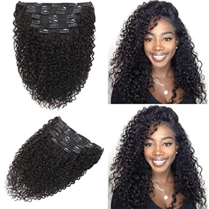 Jiarosi Jerry Curly Clip in Hair Extensions, 18 inch 3B 3C Curly Clip ins 7 pieces with 24 clips Thick 8A Brazilian Soft Remy Human Hair Clip in for Black Women,Black color,120 Gram (18)