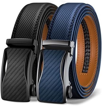 KEMISANT Mens Ratchet Belt 2 Units,Sliding Belt For Gift Mens Dress Casual 1 3/8",Size Adjustable