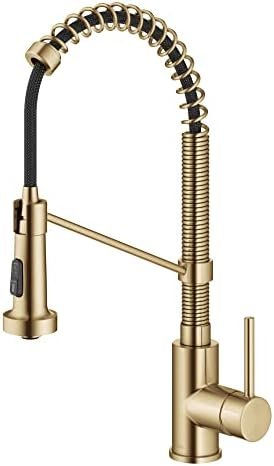 KRAUS Bolden Commercial Style Pull-Down Single Handle 18-Inch Kitchen Faucet in Brushed Brass, KPF-1610BB