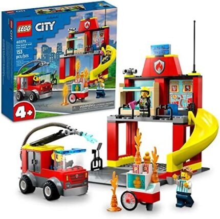 Lego City Fire Station and Fire Engine 60375, Pretend Play Fire Station with Firefighter Minifigures, Educational Vehicle Toys for Kids Boys Girls Age 4+