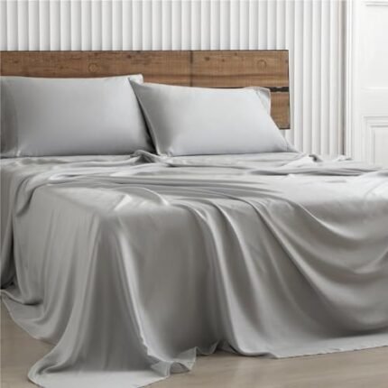 Lidoloka Cooling Sheets Queen Size, 100% Eucalyptus Lyocell Bed Sheet Set, 600 Thread Count Ultra-Soft Breathable Silky, 16-Inch-Deep Pocket Luxury Bedding 4 Piece, Light Grey