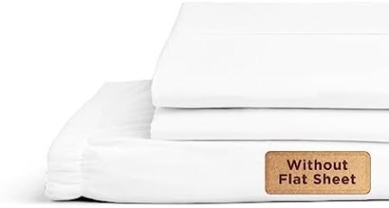 Linen Home 100% Cotton Percale Fitted Sheet Set Queen Size, White, Deep Pocket, 3 Piece -1 Deep Pocket Fitted Sheet and 2 Pillowcases, Crisp Cool and Strong Bed Linen