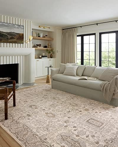 Loloi II Teagan Collection TEA-03 Ivory / Sand 7'-11" x 10'-6", .25" Thick, Area Rug, Soft, Durable, Neutral, Woven, Low Pile, Non-Shedding, Easy Clean, Living Room Rug