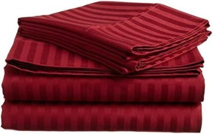 Lusso Mercato 6 Piece Bed Sheet Set 400 Thread Count Long Staple Egyptian Cotton, Italian Finish Fitted Sheet fits Upto 21” deep Pocket Mattress Short King, Burgundy Stripe