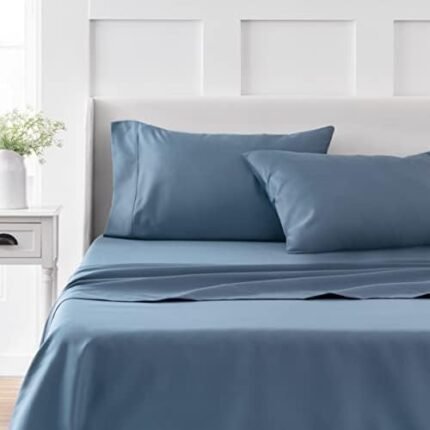 MARTHA STEWART 100% Cotton Queen Sheet Set - 4 Piece, Soft, Smooth, Durable, Easy Care, 16" Deep Pocket Sheets, Bedding Sheets, Sateen Sheets, 1 Flat, 1 Fitted, 2 Pillowcases, Blue