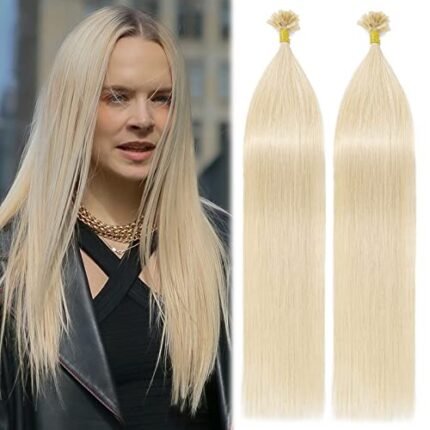 MY-LADY U Tip Hair Extensions Human Hair Platinum Blonde 14 Inch 50G 50Strands K Tip Keratin Bond Hair Extensions Fusion Utip Ktip Pre Bonded Hair Extensions Real Remy Hair