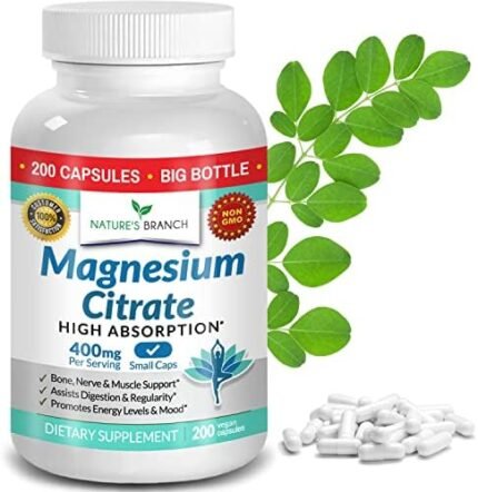 Magnesium Citrate 400mg - 200 Capsules - High Potency for Sleep, Leg Cramps, Extra Strength Absorption, Easy to Swallow Pills for Women & Men, Vegan Supplement Not Tablets - Made in USA