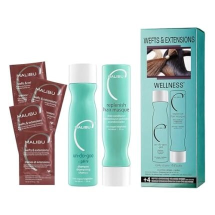 Malibu C Wefts & Extensions Wellness Hair Collection - Hair Care for Extensions & Wefts Maintenance - Reduces Hair Breakage for Natural Looking Extension Connections