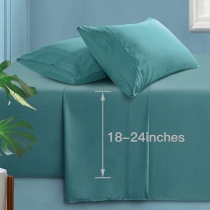 Manyshofu Extra Deep Pocket Queen Sheet Sets - Hotel Luxury 1800 Thread Count Sheets & Pillowcases - Microfiber Bedding Set up to 24" Mattress - Teal Bed Sheets 18-24 Inch Deep Pockets - 4 Piece