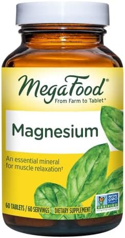 MegaFood Magnesium - Supports heart & nervous system - Magnesium Supplement with fermented Magnesium Glycinate - Vegan, Gluten-Free, Non-GMO and Kosher - Made Without 9 Food Allergens - 60 Tabs