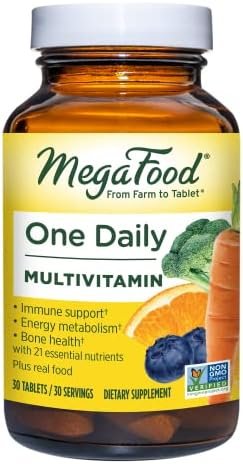 MegaFood One Daily Multivitamin - Multivitamin for Women and Men - with Real Food - Immune Support Supplement -Vitamin C & Vitamin B - Bone Health - Energy Metabolism - Vegetarian, Non-GMO - 30 Tabs