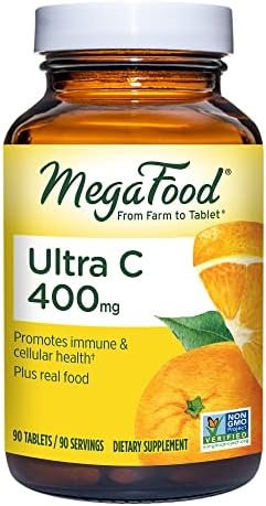 MegaFood Ultra C-400 mg - Immune Support Supplement and Support for Cellular Health with 400mg Vitamin C Plus Real Food - Vegan, Kosher, and Non-GMO - Made Without 9 Food Allergens - 90 Tabs