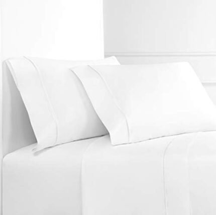 Melange Home Percale Cotton Single Embroidery Stripe, Queen Sheet Set, White on White