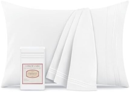 Mellanni Pillow Cases Standard Size Set of 2 - Iconic Collection Pillowcases - Hotel Luxury, Extra Soft, Cooling Pillow Covers - Wrinkle, Fade, Stain Resistant (2 PC Standard/Queen 20" x 30", White)