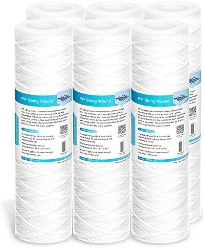 Membrane Solutions 5 Micron 10"x2.5" String Wound Whole House Water Filter Replacement Cartridge Universal Sediment Filters for Well Water - 6 Pack