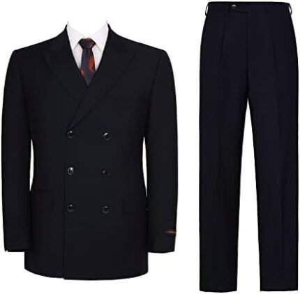 Mens Suits 2 Piece Double Breasted Six Button Classic Fit Business Jacket Blazer Pants Set