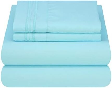 Mezzati 1800 Thread Count Prestige Collection Luxury Bed Sheet Set, King Size, Brushed Microfiber, Wrinkle Resistant, Light Blue