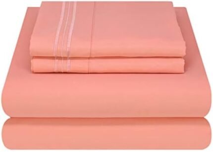 Mezzati Ultra Soft and Lightweight Bed Sheet Set - Brushed Microfiber Bedding for a Comfortable Night's Sleep (Coral Rose, Queen Size)