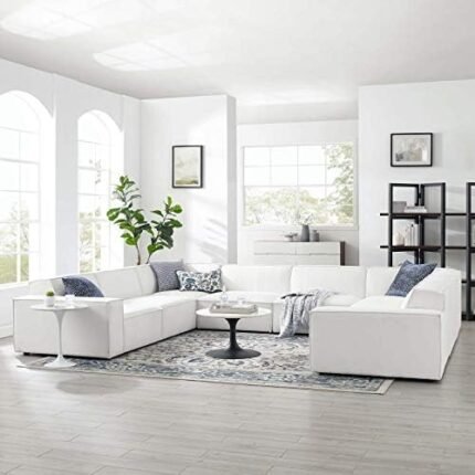 Modway Restore 8-Piece Upholstered Sectional Sofa in White, 122 x 163 x 28