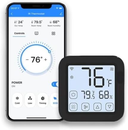 MoesGo WiFi Smart Air Conditioner Controller, LCD Screen Touch, Smart Thermostat for Mini Split, Window & Portable AC, Built-in Temperature and Humidity Sensor, Voice Control Alexa and Google Home