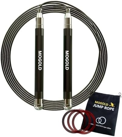 Mogold Adjustable Speed Rope Jump rope for Fitness man Self-locking-Patent-360 Degree spin Durable Silicone cover metal Grip with 2 skipping Rope Cords Perfect for Boxing, MMA, Endurance