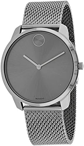 Movado Bold Thin Men's Swiss Qtz Stainless Steel and Mesh Bracelet Casual Watch, Color: Grey (Model: 3600599)