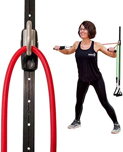 Myosource Space Saver Gym Resistance Bands Exercise Equipment for at Home Fitness Workout | Resistance Band Wall Anchor with 1 Rail and 1 Rail Car