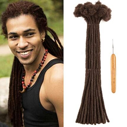 NEWSHAIR Dreadlocks Extensions 16 Inch 30 Strands 100% Human Hair Locs Extensions All Handmade Crochet Permanent Loc Extensions Diameter 0.6cm 30# Color