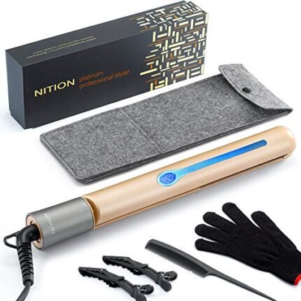 NITION Professional Salon Hair Straighteners Ceramic Tourmaline Flat Iron for Healthy Straightening. LCD 265°F-450°F. 2-in-1 Hair Styling Tool Curling Iron for All Hair Type.1 inch Plate. Gold