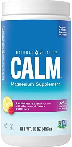 Natural Vitality Calm, Magnesium Citrate Supplement, Anti-Stress Drink Mix Powder - Gluten Free, Vegan, & Non-GMO, Raspberry Lemon, 16 oz