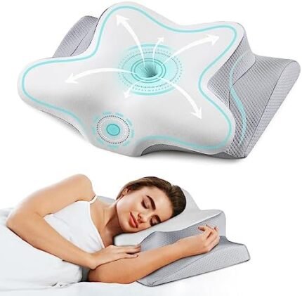 Neck Pillow Cervical Memory Foam Pillows for Pain Relief Sleeping, Ergonomic Pillow for Shoulder Pain, Orthopedic Contour Bed Pillow for Side, Back & Stomach Sleepers with Cooling Pillowcase