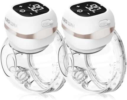 Nursi Luna Breast Pump Hands Free, Double Wearable Breast Pump with 3 Modes & 12 Levels, Smart Touchscreen, Low Noise Portable Wireless Electric Breast Pump with Flange Inserts (Pack of 2, Rose Gold)