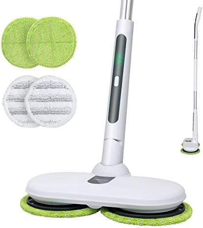 OGORI Cordless Electric Spin Mops for Hardwood , Tile, Vinyl & Laminate Floors, Rechargeable Dual Spinning Scrubber Cleaner , 4 Reusable Microfiber Pads