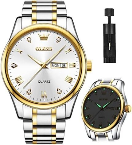 OLEVS Mens Gold Watches Analog Quartz Business Dress Watch Day Date Stainless Steel Classic Luxury Luminous Waterproof Casual Male Wrist Watches