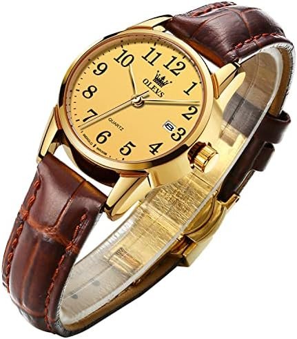 OLEVS Women's Business Dress Watches for Ladies Female Brown Leather Strap Small Face Dress Analog Quartz Wrist Watch with Calendar Day Date Waterproof Luminous Gift Classic Casual Retro Band