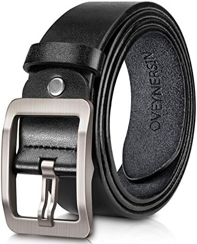 OVEYNERSIN Men Belt - 100% Genuine Leather casual Dress Belts Big Metal Buckle Adjustable Size designer Fashion Gifts