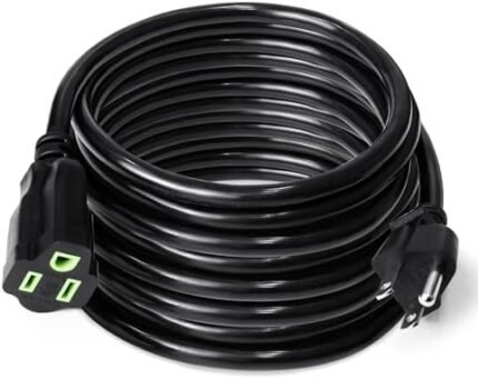 Ollny 20FT Extension Cord Outdoor, Black 16 Gauge Appliance Heavy Duty Power Cord, Flexible 3 Prong Electric Cord for Christmas Lights, Indoor, Outside, Home and Office