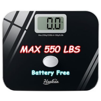 Oversized Scale for Body Weight 550lbs, Battery-Free Extra Wide Digital Bathroom Scale, Weight Scale Mirror Black, Barbie Pink, Safe for Pre-Mom, Eco-Friendly, Large LCD, 8mm Tempered Glass,Heavy Duty