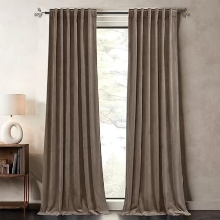 PONY DANCE Champagne Velvet Curtains Room Darkening 96 inches - Soft Classic Solid Thermal Insulated Window Drapery for Living Room, Privacy Protection Luxury Drapes for Bedroom,W52 x L96, 2 Panels