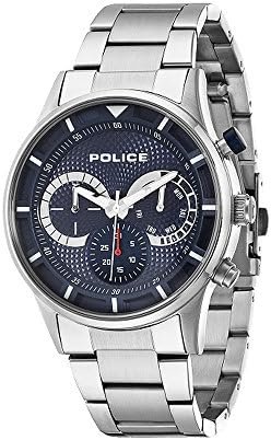 Police Men's Quartz Watch with Blue Dial Chronograph Display and Silver Stainless Steel Bracelet 14383JS/03M, Blue/Silver, Bracelet