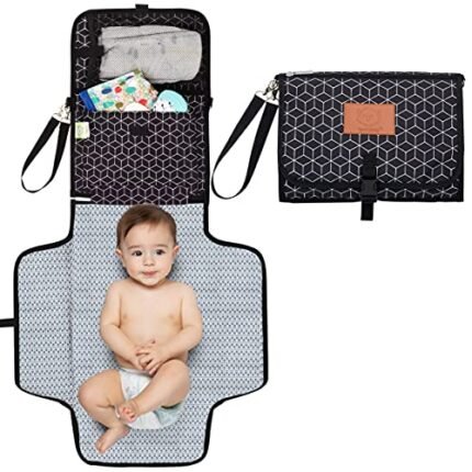 Portable Diaper Changing Pad - Waterproof Travel Changing Mat for Baby, Foldable Baby Diaper Clutch, Detachable Baby Travel Diaper Mat for Diaper Changing Station, Diaper Change Mat (Black Geo)