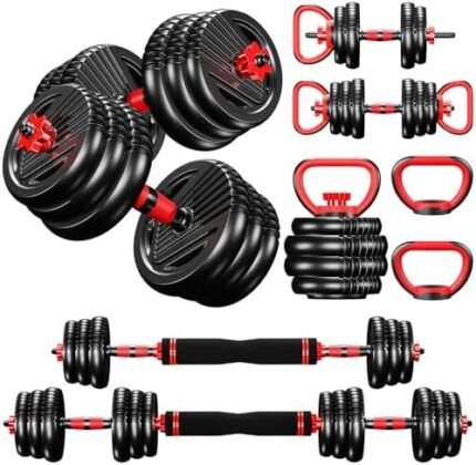 Prapark 4-in-1 Adjustable Weight Dumbbell Set - Premium Home Gym Equipment with Dumbbell, Barbell, Kettlebell, Push-Up Modes - Ergonomic, Safe, and Compact for Total Body Workouts