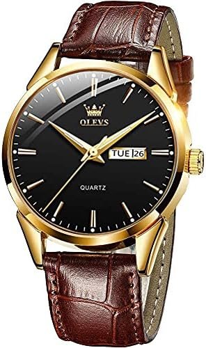 QBAIZI Men's Watches, Easy to Read Classic Analog Quartz Men Dress Watch with Leather Band, Fashion Casual Waterproof Luminous Day Date Wrist Watch for Men