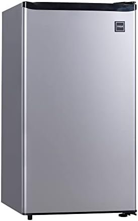 RCA RFR322 Mini Refrigerator, Compact Freezer Compartment, Adjustable Thermostat Control, Reversible Door, Ideal Fridge for Dorm, Office, Apartment, Platinum Stainless, 3.2 Cubic Feet