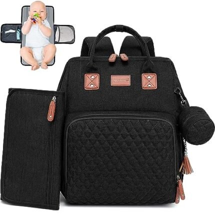 ROSEGIN Baby Bag for Girl Boy - Diaper Bag Backpack with Changing Pad, Pacifier Case, Diaper Backpack for Toddler, Travel Cute Diaper Bag for Mom Dad, 30L Large Capacity, Black